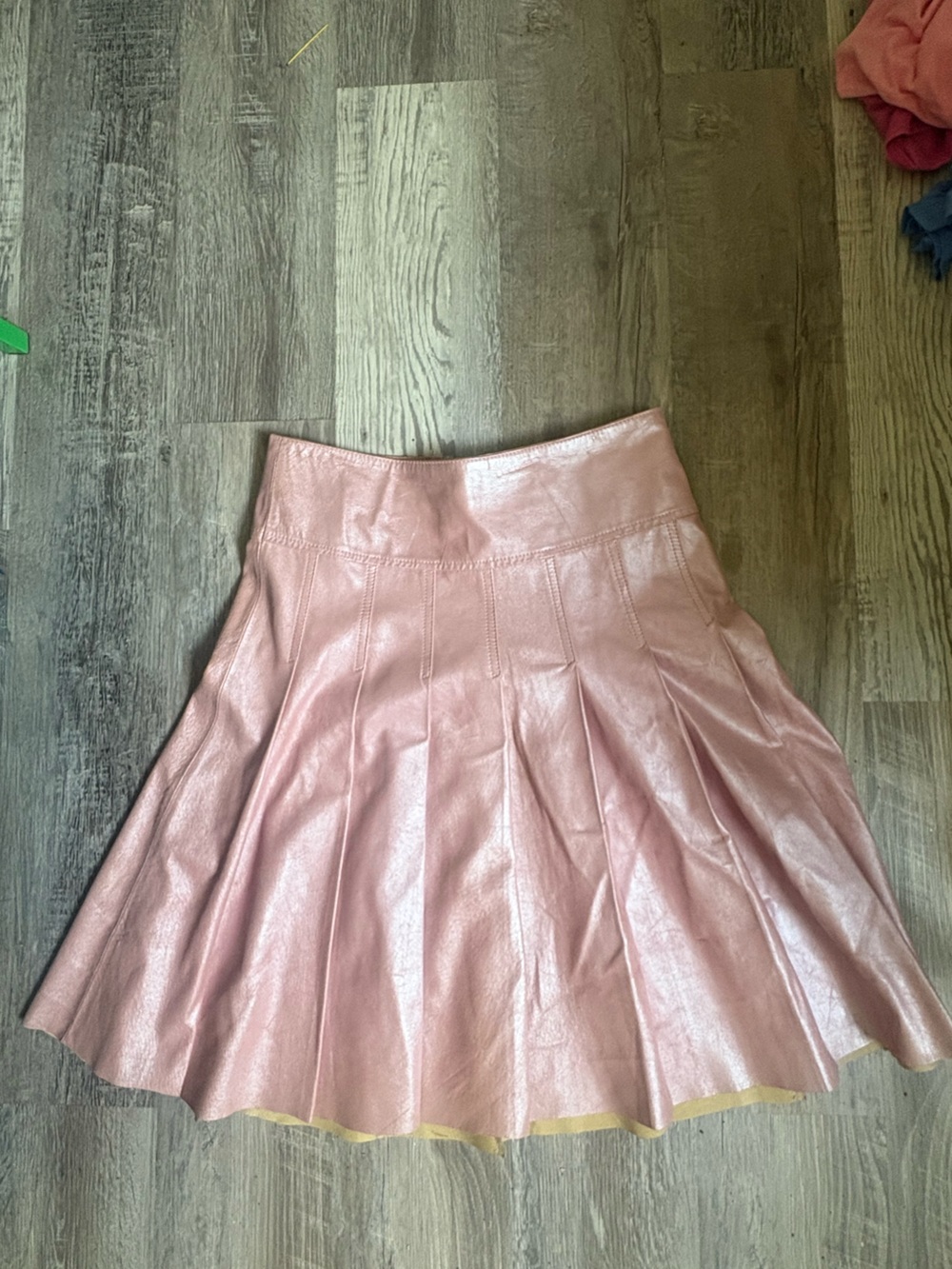 Vintage Arden B Pink real Leather Pleated A-Line Skirt